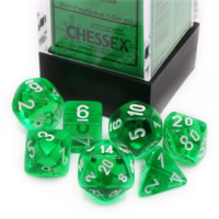 Chessex Translucent Mini-Polyhedral Green/white 7-Die Set