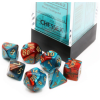 Chessex Gemini Mini-Polyhedral Red-Teal/gold 7-Die Set