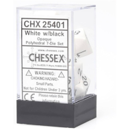 Chessex Opaque Polyhedral 7-Die Sets - White w/black